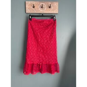 Pink Lady Lingerie Vintage 70s Red Lace Skirt Slip